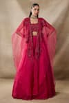 Buy_Awigna_Red Net, Organza Sequins, Beads Open Neck, Artemis Embroidered Cape Skirt Set _at_Aza_Fashions