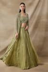Buy_Awigna_Green Net, Organza Sequins, Beads, Metallic Thread, Atehna Cape Skirt Set _at_Aza_Fashions