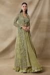 Buy_Awigna_Green Net, Organza Sequins, Beads, Metallic Thread, Atehna Cape Skirt Set _Online_at_Aza_Fashions