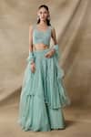 Buy_Awigna_Aqua Organza, Net Cut Work, Sequins, Aurore Cutdana Layered Lehenga Set _at_Aza_Fashions
