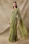 Buy_Awigna_Green Chiffon, Organza, Bebin Embellished Ruffle Pre-draped Saree With Blouse _at_Aza_Fashions