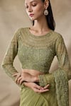 Buy_Awigna_Green Chiffon, Organza, Bebin Embellished Ruffle Pre-draped Saree With Blouse _Online_at_Aza_Fashions