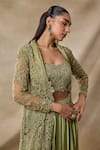 Shop_Awigna_Green Organza, Satin, Georgette Embroidery Open Chloe Cape Dhoti Skirt Set _Online_at_Aza_Fashions