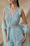 Awigna_Blue Organza, Net Embroidery, Sequins, Cut Cybele Peplum Jacket Sharara Set _Online_at_Aza_Fashions