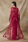 Shop_Awigna_Red Net Embroidery, Beads, Sequins Open Neck, Sweetheart Eos Long Cape Pant Set _at_Aza_Fashions