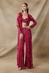 Buy_Awigna_Red Net Embroidery, Beads, Sequins Open Neck, Sweetheart Eos Long Cape Pant Set _at_Aza_Fashions