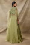 Shop_Awigna_Green Organza, Net Embroidery Open Neck, Sweetheart Hormonie Cape Skirt Set _at_Aza_Fashions