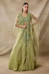 Buy_Awigna_Green Organza, Net Embroidery Open Neck, Sweetheart Hormonie Cape Skirt Set _at_Aza_Fashions