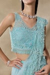 Shop_Awigna_Blue Organza Sequins, Beads, Embroidery, Tassels V-neck Hebe Layered Skirt Set _at_Aza_Fashions