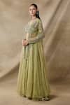 Buy_Awigna_Green Net, Organza Embroidery, Sequins, Beads Open Neck, Hestia Cape Skirt Set _at_Aza_Fashions