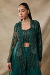 Awigna_Green Net, Organza Sequins, Embroidery Open Neck, Hecate Cape Sharara Set _Online_at_Aza_Fashions