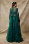 Shop_Awigna_Green Net, Organza Sequins, Embroidery Open Neck, Hecate Cape Sharara Set _at_Aza_Fashions