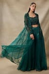 Buy_Awigna_Green Net, Organza Sequins, Embroidery Open Neck, Hecate Cape Sharara Set _Online_at_Aza_Fashions
