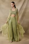 Buy_Awigna_Green Net, Organza Sequins, Embroidery Open Neck, Scoop Iris Cape Sharara Set _at_Aza_Fashions