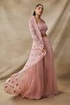Shop_Awigna_Pink Organza Embroidery, Sequins, Cut Work Open Juno Floral Cape Sharara Set _at_Aza_Fashions