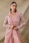 Buy_Awigna_Pink Organza Embroidery, Sequins, Cut Work Open Juno Floral Cape Sharara Set _Online_at_Aza_Fashions