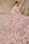 Awigna_Pink Organza Embroidery, Sequins, Cut Work Open Juno Floral Cape Sharara Set _at_Aza_Fashions
