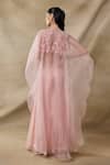 Shop_Awigna_Pink Organza, Net Beads, Sequins, Embroidery Open Neck, Leto Cape Sharara Set _at_Aza_Fashions