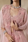 Buy_Awigna_Pink Organza, Net Beads, Sequins, Embroidery Open Neck, Leto Cape Sharara Set _Online_at_Aza_Fashions