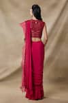 Shop_Awigna_Red Chiffon, Organza Errinyes 3d Floral Embroidered Pre-draped Saree With Blouse _at_Aza_Fashions