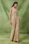 Buy_Awigna_Gold Net Embroidery, Sequins, Fringe, Luna Embellished Peplum Top And Pant Set _at_Aza_Fashions