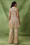 Shop_Awigna_Gold Net Embroidery, Sequins, Fringe, Luna Embellished Peplum Top And Pant Set _at_Aza_Fashions