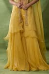 Awigna_Yellow Organza, Net Beads, Sequins, Embroidery Square Themis Cape Sharara Set _Online_at_Aza_Fashions