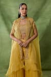 Buy_Awigna_Yellow Organza, Net Beads, Sequins, Embroidery Square Themis Cape Sharara Set _Online_at_Aza_Fashions