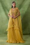 Buy_Awigna_Yellow Organza, Net Beads, Sequins, Embroidery Square Themis Cape Sharara Set _at_Aza_Fashions