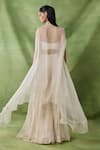 Shop_Awigna_Ivory Organza, Net Beads, Sequins, Embroidery Open Uranie Cape Sharara Set _at_Aza_Fashions