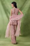 Shop_Awigna_Pink Organza, Net Embroidery, Sequins V-neck Artio Peplum Top Pant Set _at_Aza_Fashions