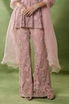Buy_Awigna_Pink Organza, Net Embroidery, Sequins V-neck Artio Peplum Top Pant Set _Online_at_Aza_Fashions