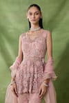 Shop_Awigna_Pink Organza, Net Embroidery, Sequins V-neck Artio Peplum Top Pant Set _Online_at_Aza_Fashions
