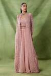 Buy_Awigna_Pink Organza, Net Embroidery, Sequins, Cut Work Sequana Floral Cape Sharara Set _at_Aza_Fashions