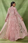 Shop_Awigna_Pink Organza, Net Embroidery, Sequins, Cut Work Sequana Floral Cape Sharara Set _at_Aza_Fashions