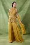 Buy_Awigna_Mustard Organza, Net Embroidery, Beads, Sequins Melusine Peplum Top Sharara Set _at_Aza_Fashions