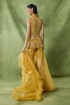 Shop_Awigna_Mustard Organza, Net Embroidery, Beads, Sequins Melusine Peplum Top Sharara Set _at_Aza_Fashions