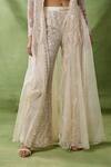 Awigna_Ivory Net, Organza Embroidery, Sequins Open Neck, Abnoba Floral Cape Pant Set _Online_at_Aza_Fashions