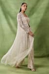 Buy_Awigna_Ivory Net, Organza Embroidery, Sequins Open Neck, Abnoba Floral Cape Pant Set _Online_at_Aza_Fashions