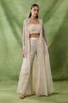 Buy_Awigna_Ivory Net, Organza Embroidery, Sequins Open Neck, Abnoba Floral Cape Pant Set _at_Aza_Fashions