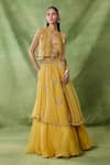 Buy_Awigna_Yellow Organza, Net Embroidery, Beads, Pearls, Etain Ruffle Jacket Skirt Set _at_Aza_Fashions