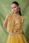 Buy_Awigna_Yellow Organza, Net Embroidery, Beads, Pearls, Etain Ruffle Jacket Skirt Set _Online_at_Aza_Fashions