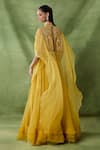 Shop_Awigna_Yellow Organza, Net Beads, Embroidery, Ruffles Open Beira Cape Lehenga Set _at_Aza_Fashions