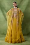 Buy_Awigna_Yellow Organza, Net Beads, Embroidery, Ruffles Open Beira Cape Lehenga Set _at_Aza_Fashions