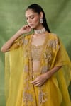 Buy_Awigna_Yellow Organza, Net Beads, Embroidery, Ruffles Open Beira Cape Lehenga Set _Online_at_Aza_Fashions