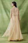 Shop_Awigna_Gold Organza, Net Embroidery, Beads, Sequins Open Sirona Laser Cape Sharara Set _at_Aza_Fashions