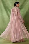 Shop_Awigna_Pink Organza, Net Cut Work, Sequins, Beads, Matrona Laser Cape Sharara Set _at_Aza_Fashions