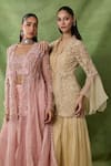 Buy_Awigna_Gold Organza, Net Embroidery, Sequins V-neck, Dia Peplum Top Sharara Set _Online_at_Aza_Fashions