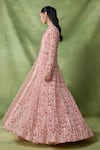 Buy_Awigna_Pink Organza, Net Beads, Sequins V-neck Damona Floral Embroidered Cape Skirt Set _Online_at_Aza_Fashions