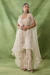 Buy_Awigna_Ivory Organza, Net Embroidery, Beads, Sequins Open Perle Floral Cape Pant Set _at_Aza_Fashions